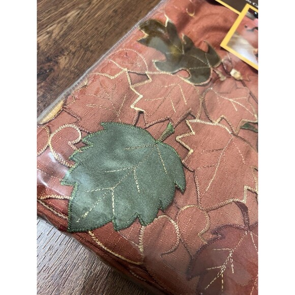 Bed Bath & Beyond Tablecloth Fall Autumn Leaves Embroidered New 60”x84” Oblong - Picture 3 of 9